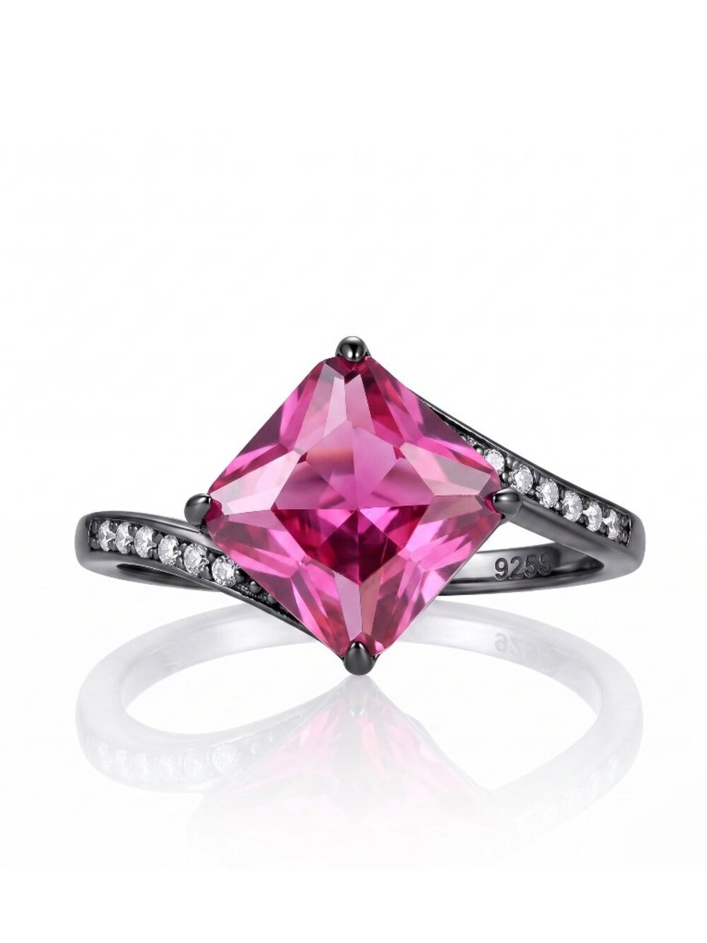 Pink Topaz Gemstone Ring, real 925 Sterling Silver, Black Gold Finish